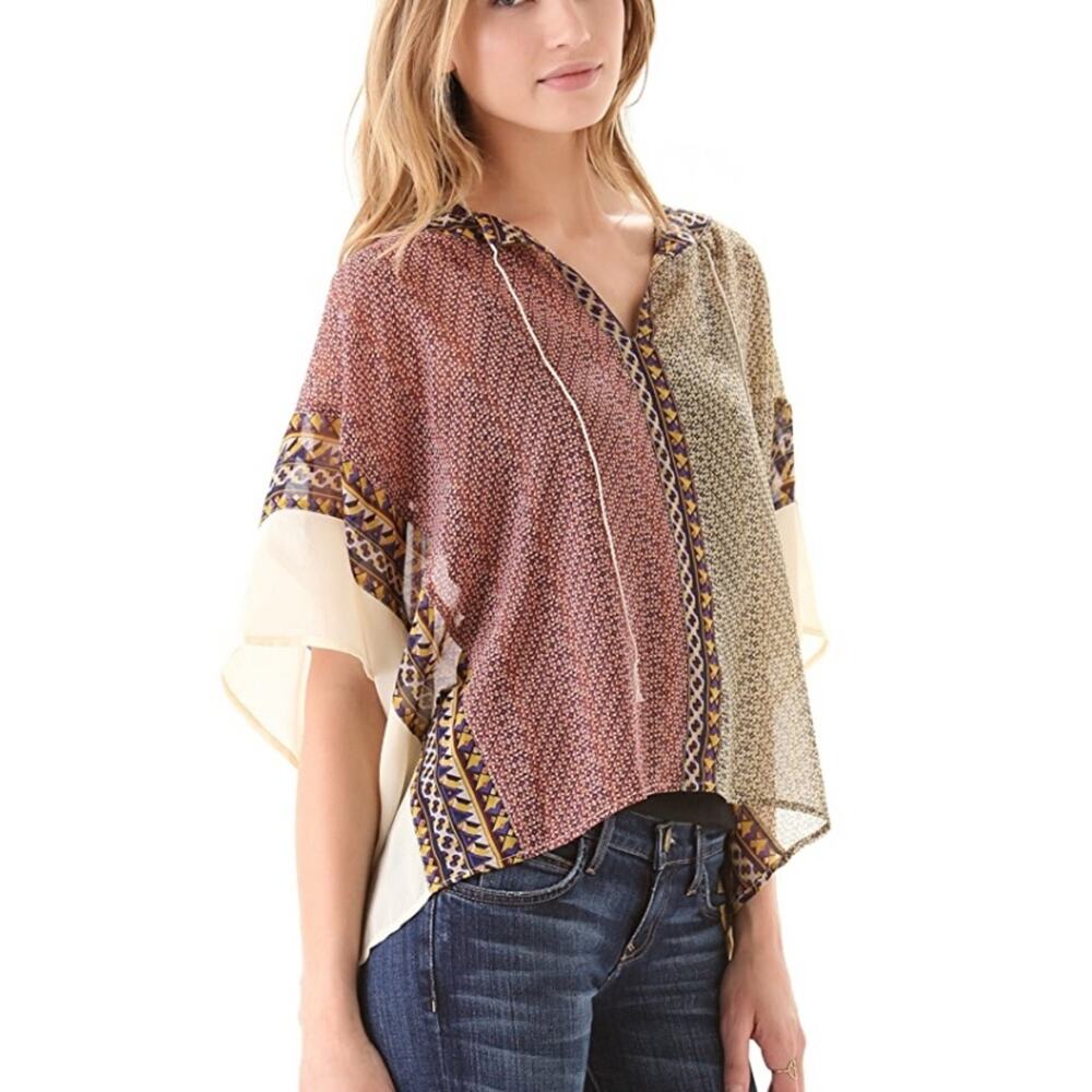 Madison Marcus Ideal 100% Silk Boho Poncho Top XS